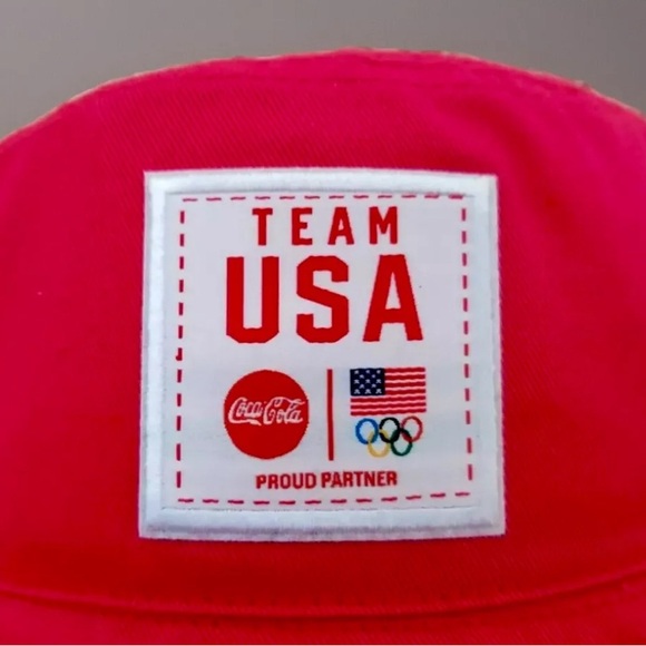 NEW COCA-COLA TEAM USA 2024 OLYMPICS RED OLYMPIC RINGS FLAG BERKLEY BUCKET HAT - Picture 2 of 6